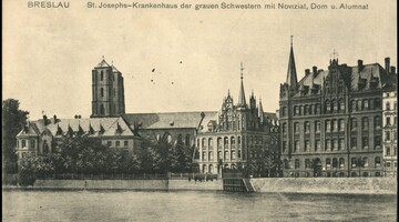 Pocztówka przedstawiająca panoramę Ostrowa Tumskiego